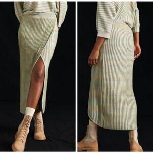 Daily Practice Green Knit Midi Skirt Ribbed Size Small